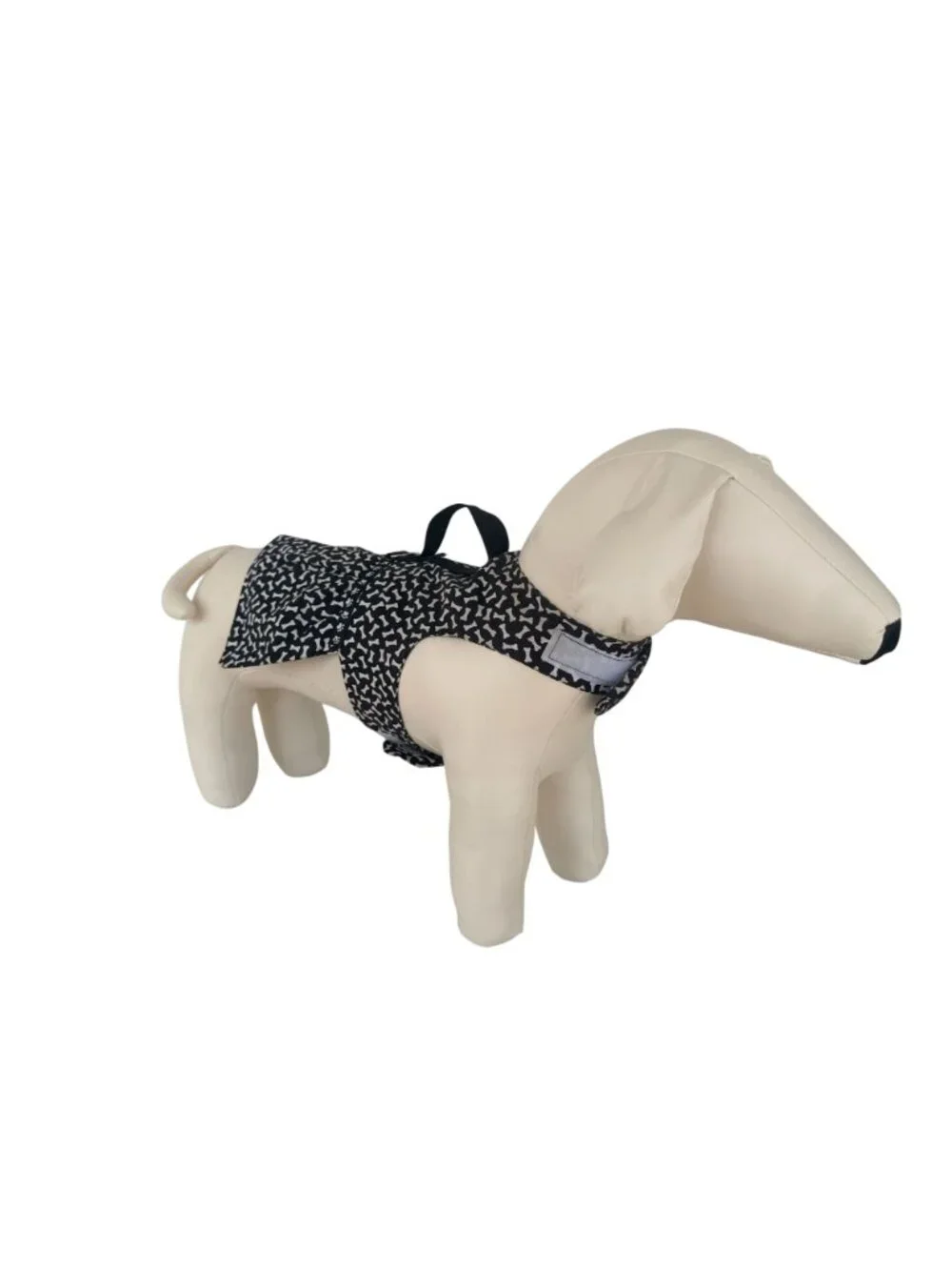 Handmade Small Dog Adjustable Dress Outfit w Harness Cute Black White Bone Print